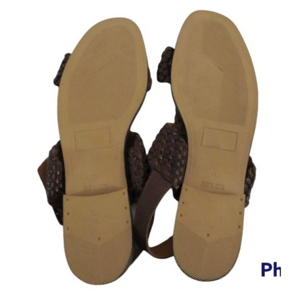 Woven Leather Sandals, T-Strap Slingbacks, Womens Size 11 Shoes, Brown Huarache - Picture 6 of 7
